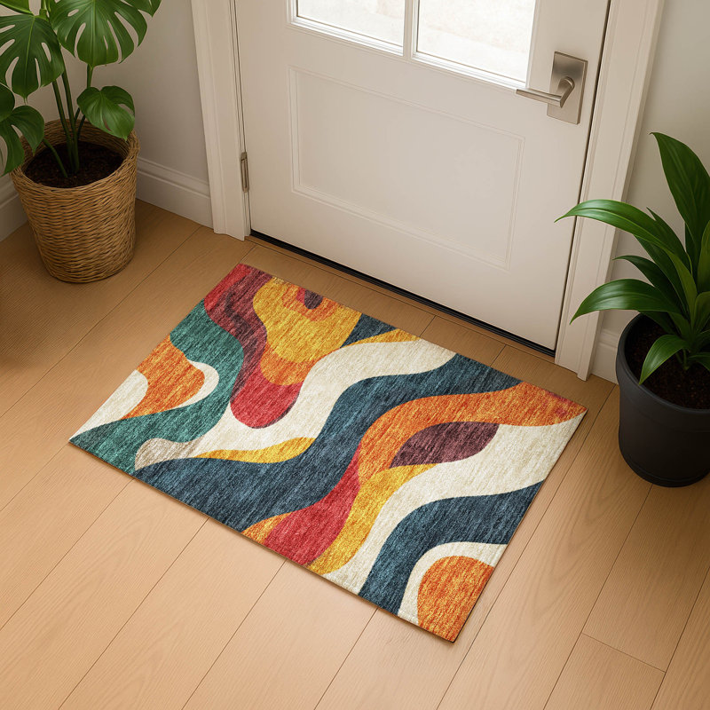 Premium Machine Washable Mayfield AMF2186 swirls Rug, 1'8" x 2'6", Orange
