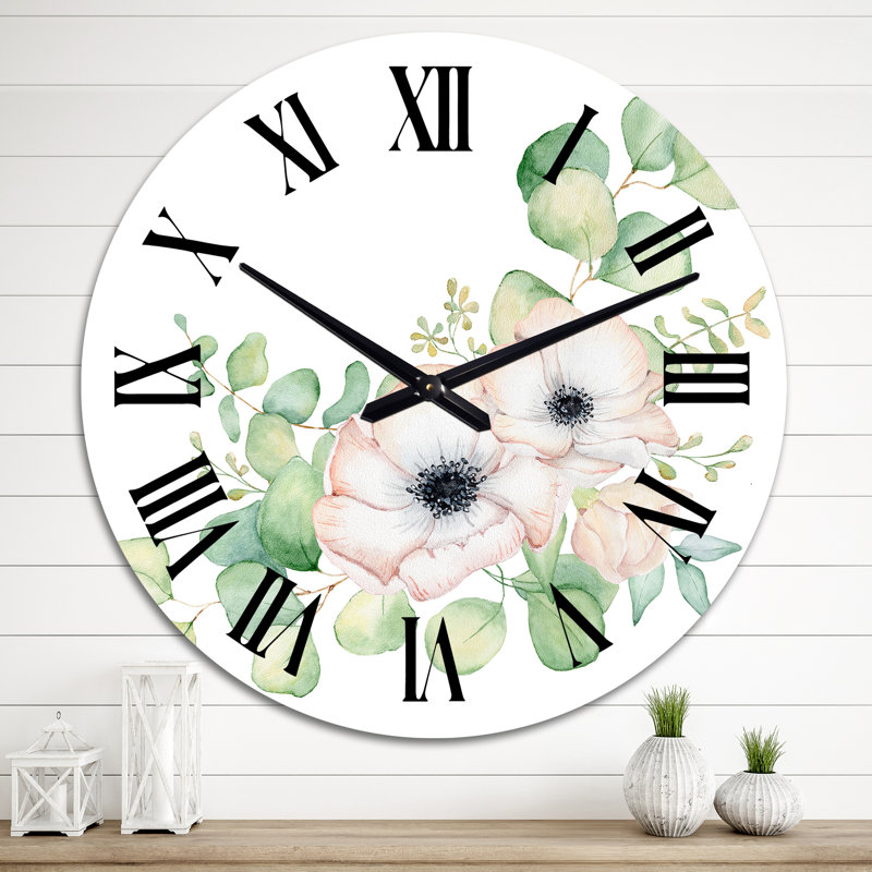 Horloge murale traditionnelle fleurs et feuilles d'eucalyptus III, Grand