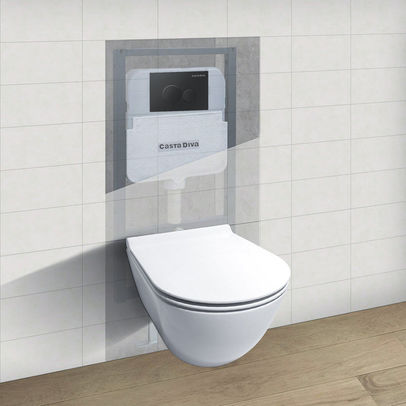 Casta Diva In-Wall Toilet Carrier with Black Actuator Plate Concealed Toilet Tank (2x4 / 2x6 Studs)