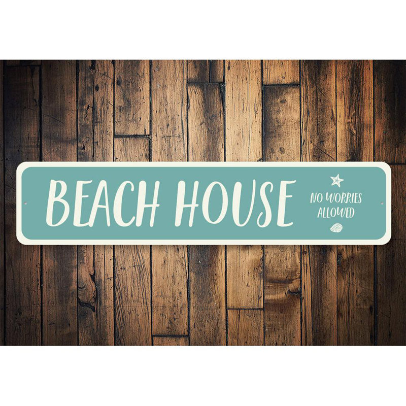 Plaque en aluminium Coastal Beach House, H 6 po x l 24 po x P 0,06 po