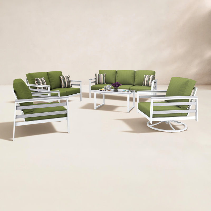 Ensemble de conversation avec coussins Sunbrella pour 7 personnes Townsend, Coriandre Spectrum, Blanc