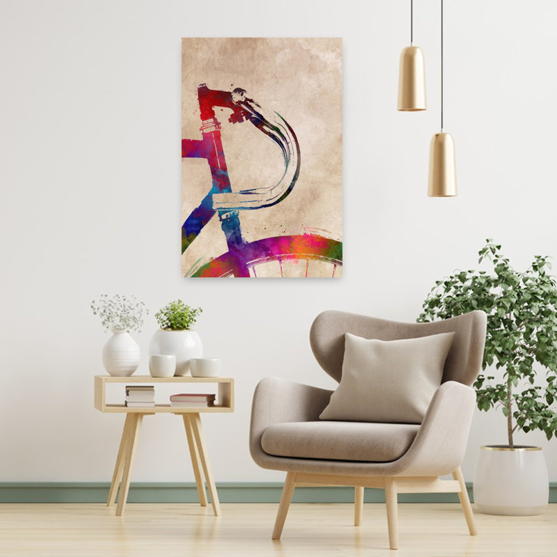 Vibrant, aquarelle, bicyclette, art mural contemporain, 36" H x 24" W