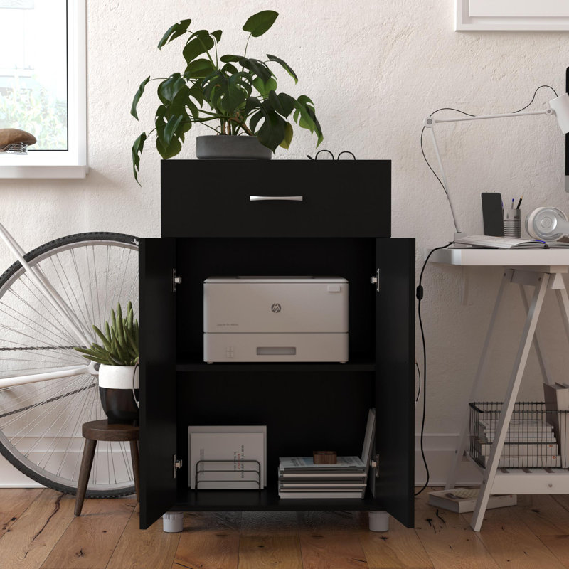 Aleg 24" 1 Drawer/2 Door Base Storage Cabinet, Black