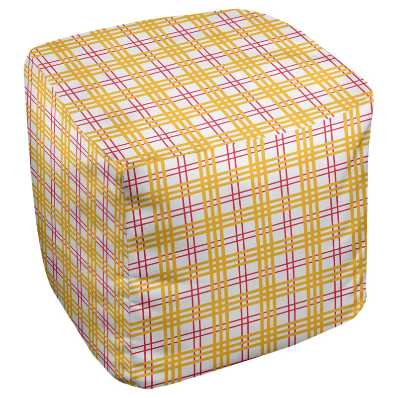 Pouf carré à carreaux Kansas, Mélange de polyester blanc / rouge / or, H 13 po x l 13 po x P 13 po