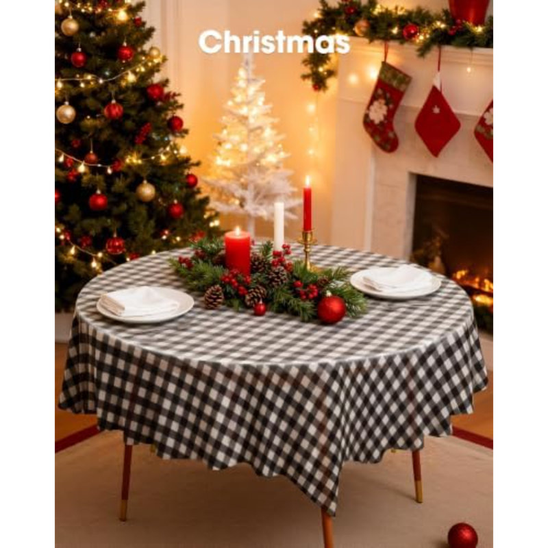 Plastic Table Cloth Disposable 84 Inch Round 10 Pack, Red Plaid