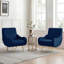 Ensemble de 2 fauteuils d'appoint rembourrés de style moderne Mid-Century de 28 po avec pieds en métal doré et argent et accoudoirs courbés pour salon, chambre à coucher et meuble-lavabo Aitana-1986493102-1986493100