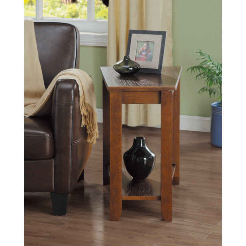 Contemporary Chairside Table With Lower Shelf Wedge Shape Wooden Furniture 1Pc Side Table
