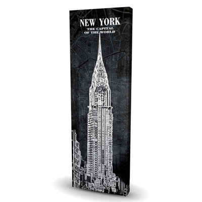 Chrystler Tower Sketch - Man Cave Canvas with Map Background