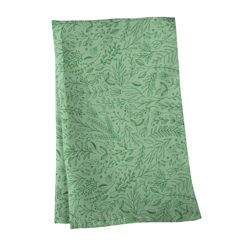 Serviette de thé à motif floral ditsy, Vert, Sergé de coton