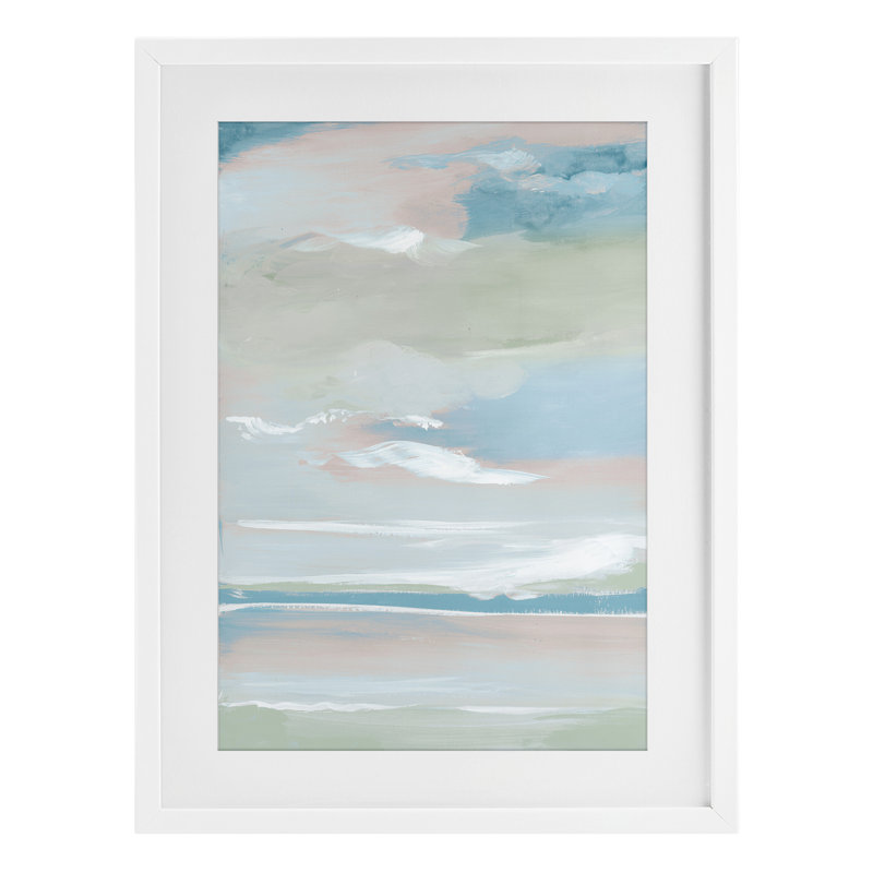 «Seaside Sunrise», reproduction encadrée sous verre, conception de Lera, H 20 po x l 14 po, Cadre blanc côtier