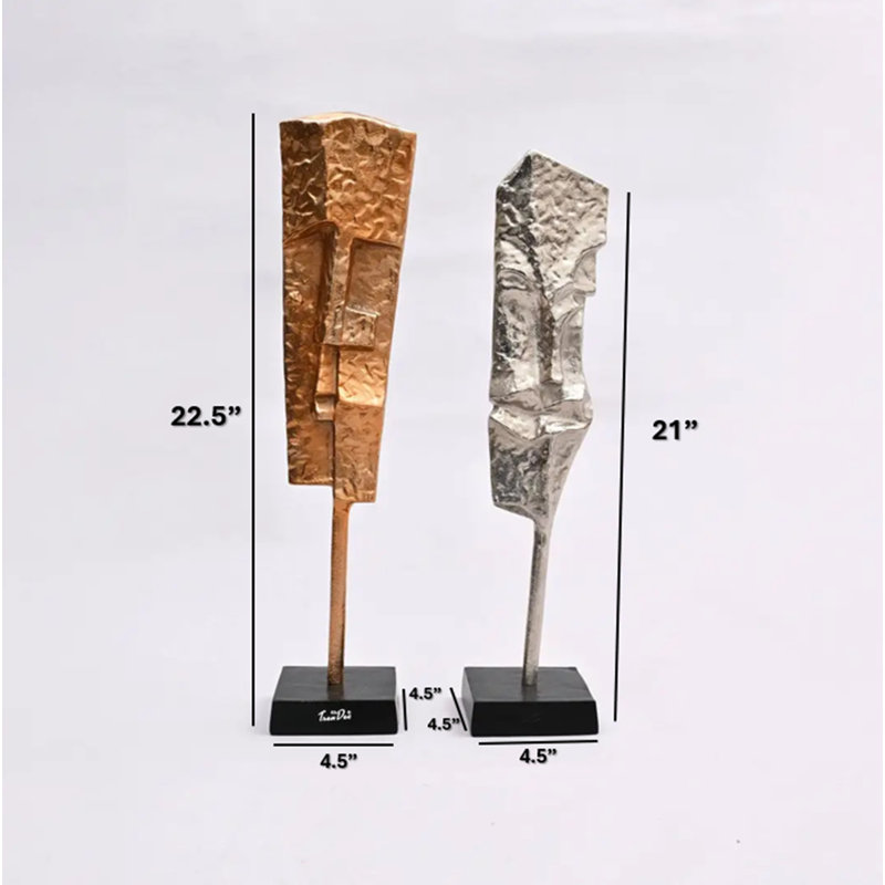 Set of 2 Modern Abstract Aluminum Sculptures with Black Base-22.5" & 21" H