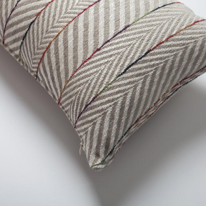 Brennon Chevron Rectangular Cushion, Beige/White