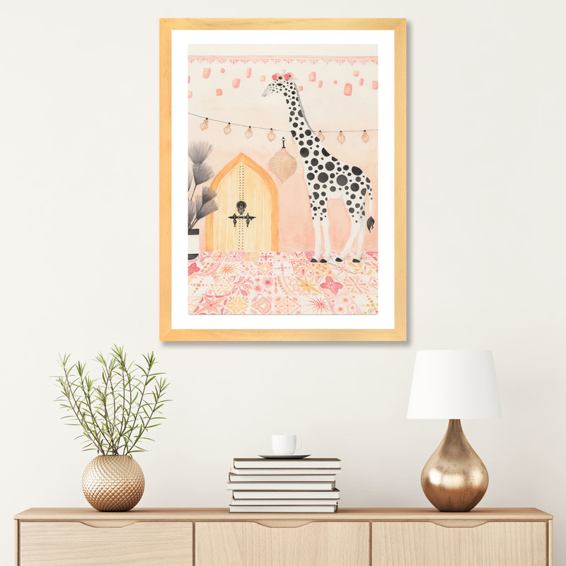 Girafe au Maroc, art encadré, H 32 po x l 24 po x P 1 po, Papier encadré naturel