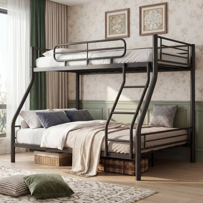 Twin Over Full Bunk Bed Frame, Heavy Duty Metal Bunk Beds for Kids/Teens/Adults, 450 Lbs Upper & 500 Lbs Lower Capacity, Slot-Type Assembly, Reversible Ladder, 11.7" Safety Guardrails