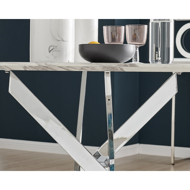 Tierra White Marble Effect Nest Legged Dining Table, Silver, 39.4" L x 39.4" W
