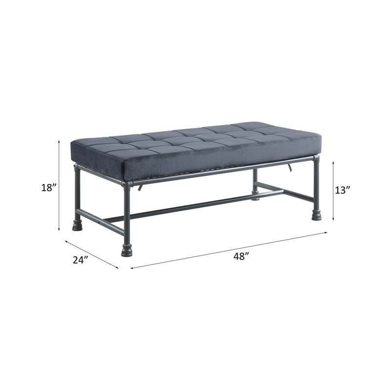 Brantley 48" Gray Velvet and Metal Industrial Bench