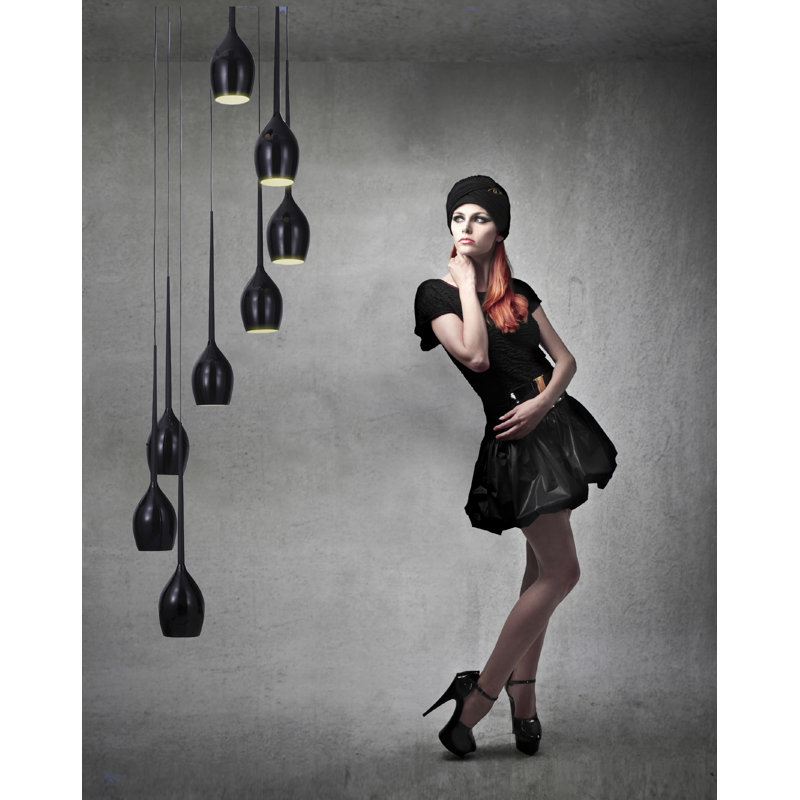 Izza 8 - Light Black Cluster Pendant, Shiny Black