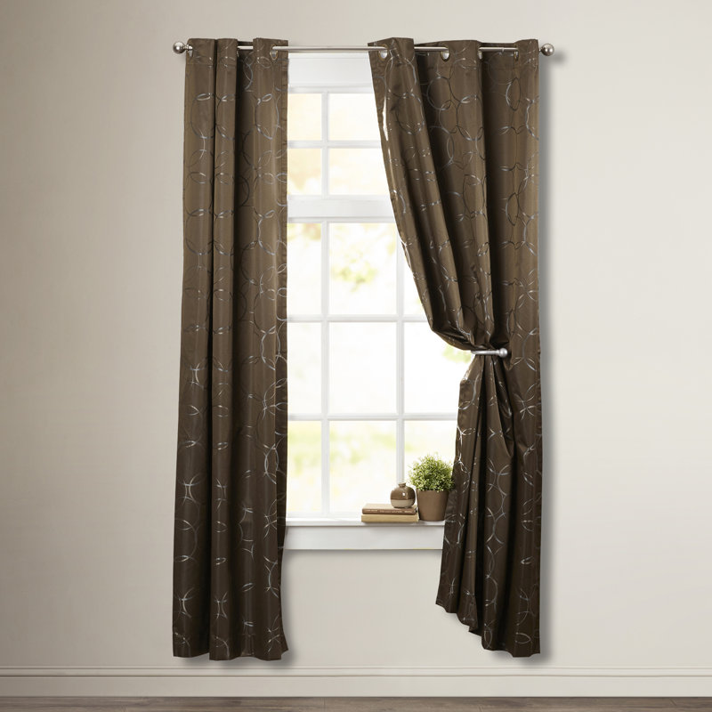 Eclipse Meridian Geometric 100% Blackout Thermaback Grommet Window Curtain Panel, Linen, 84" L x 42" W