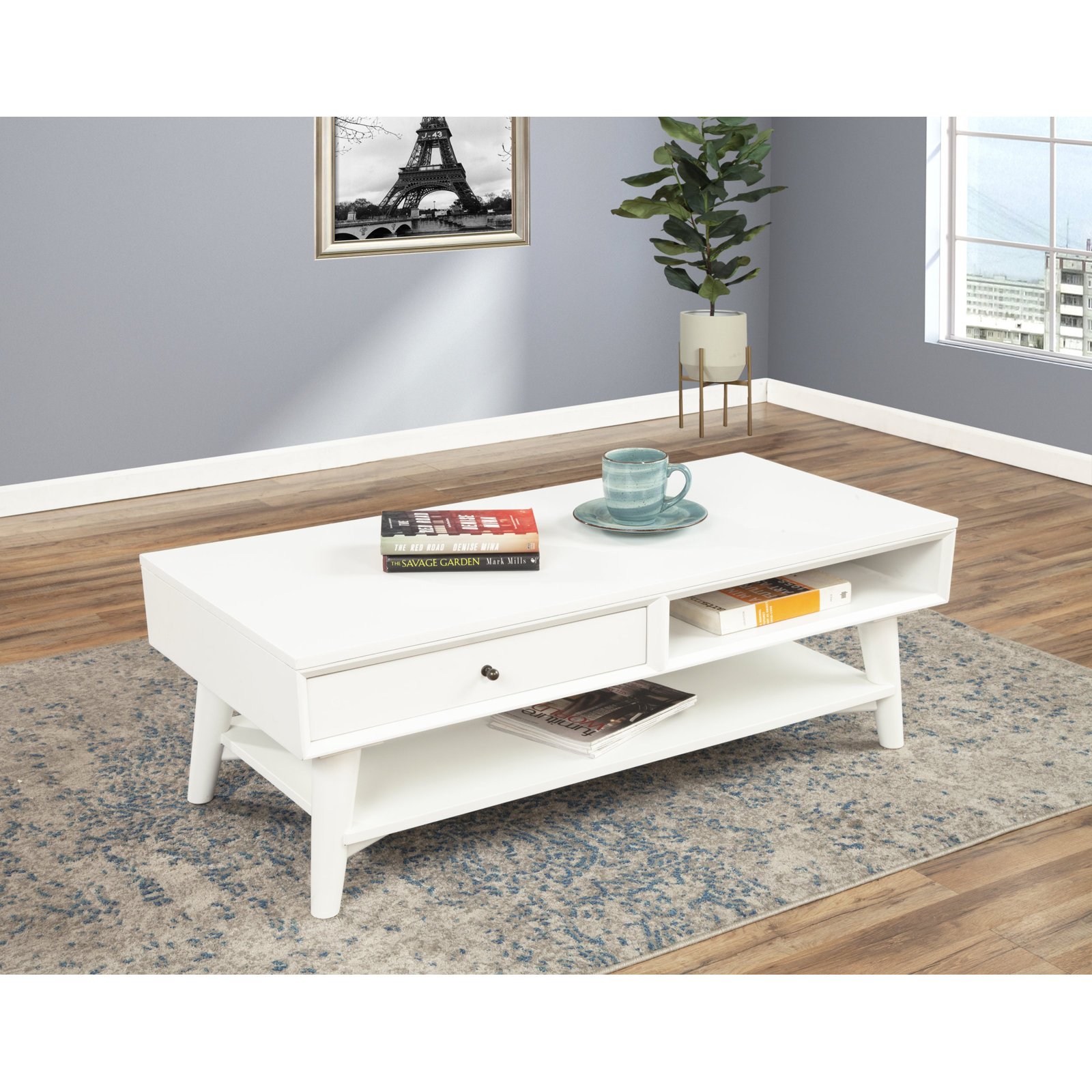 Williams 48" Mahogany Storage Coffee Table, White