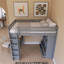 Lit mezzanine double gris avec grandes tablettes, bureau et lumière DEL-2040362450-2040362448