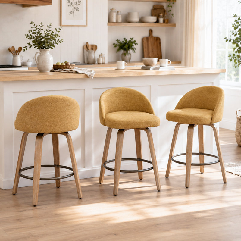 Tabourets de bar pivotants en velours Louise, Jaune, Tabouret de bar (siège d'une hauteur de 30,12 po)
