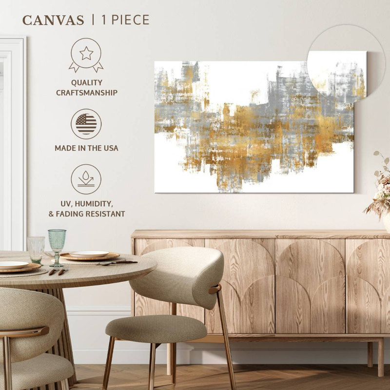Avery dynamique doré sur gris II, H 32 po x l 48 po