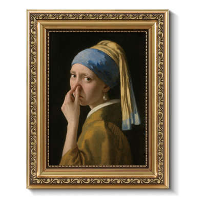 Funny Vintage Girl Parody Toilet Humor Restroom Bathroom Decor Gold Framed Canvas Print Wall Art
