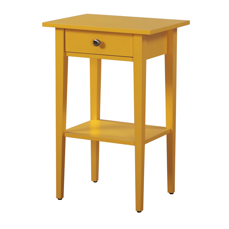 Yellow Particle Board Modern Nightstand with Drawer and Shelf