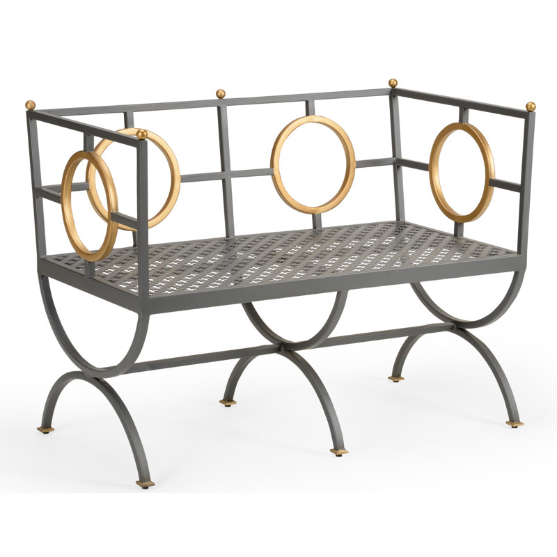 Antique Gold and Dark Steel Bench with Plush Cushion