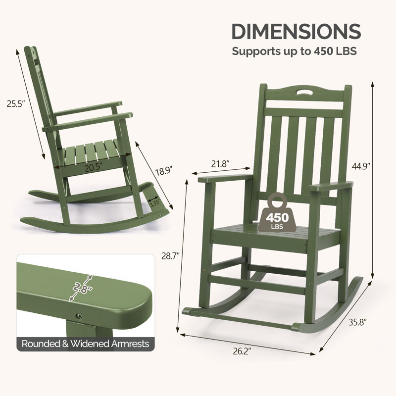 Chaises berçantes de patio en bois massif avec repose-pieds (ensemble de 2), Vert
