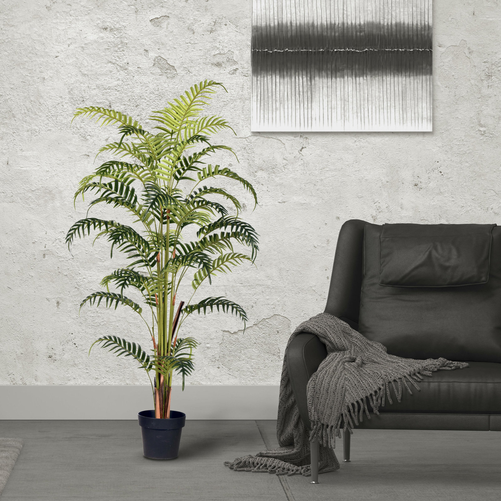 Palm Plant in Pot, 59" H x 18" W x 18" D