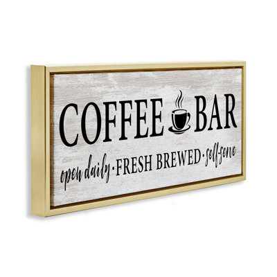 Coffee Bar Cafe Rustic Sign Gold Framed Floater Canvas Wall Art by Lettered and Lined