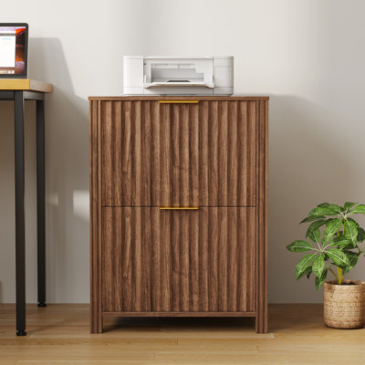 Classeur à deux tiroirs cannelés avec tiroir verrouillable, classeur latéral en bois pour bureau à domicile, meuble de rangement moderne avec pieds surélevés