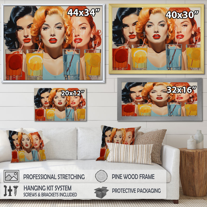 Pop 1950's Cocktail Emotion I sur impression sur toile, H 30 po x l 40 po x P 1,5 po, Cadre flottant noir