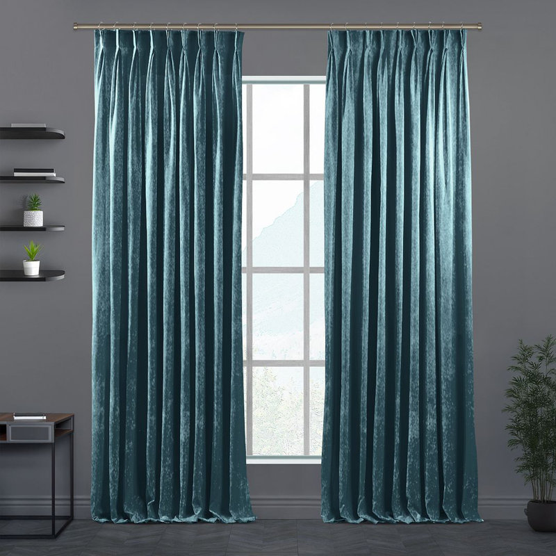 Velvet Semi-shee Single Curtain Panel, 65cm Width x 425cm Drop, Air Force