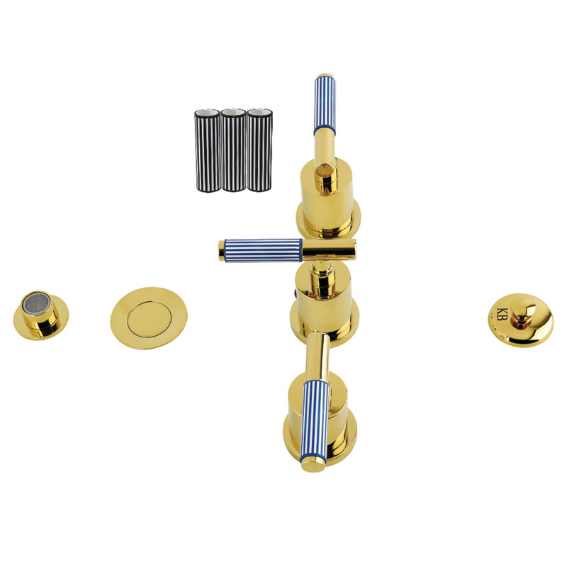 Kingston Brass Verona Three-Handle Bidet Faucet with Knurled Handle and Brass Pop-Up, Polished Brass