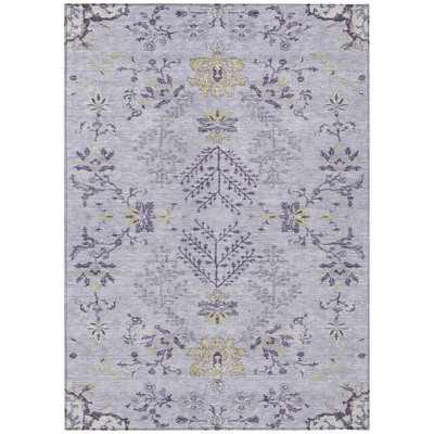 5' X 8' Lavender Purple And Grey Floral Washable Indoor Outdoor Area Rug