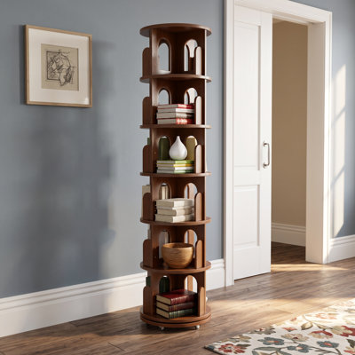 Rotating 6-Tier Open Bookshelf with Wheels, Freestanding Corner Display Storage Rack