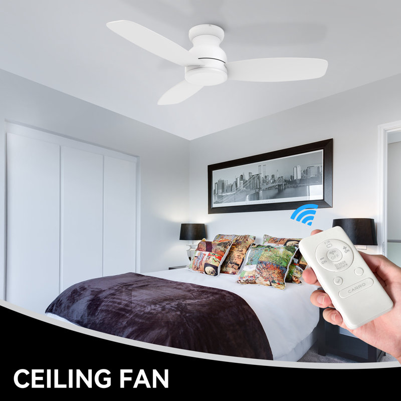 48 Inch Indoor Flush Mount Ceiling Fan without light, White with White Blades