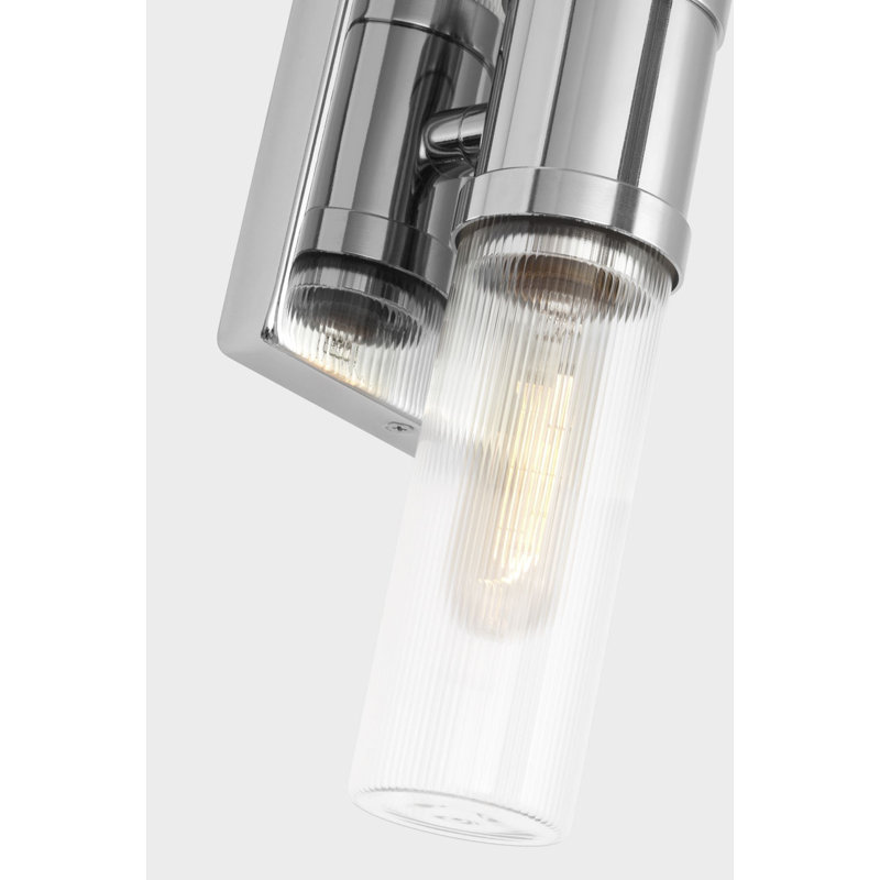 Keaton Two Light Vanity, Clear Fluted, 16" H x 5" W x 3.63" D, Chrome