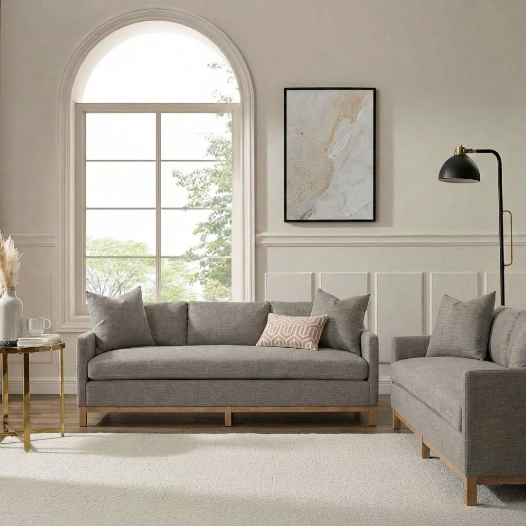 Cami 91'' Upholstered Sofa, Smoke Linen Blend