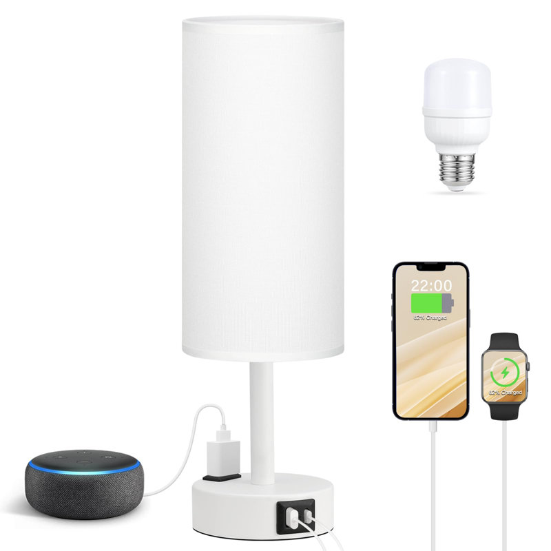 Lampe de chambre pour table de chevet, Blanc, Blanc