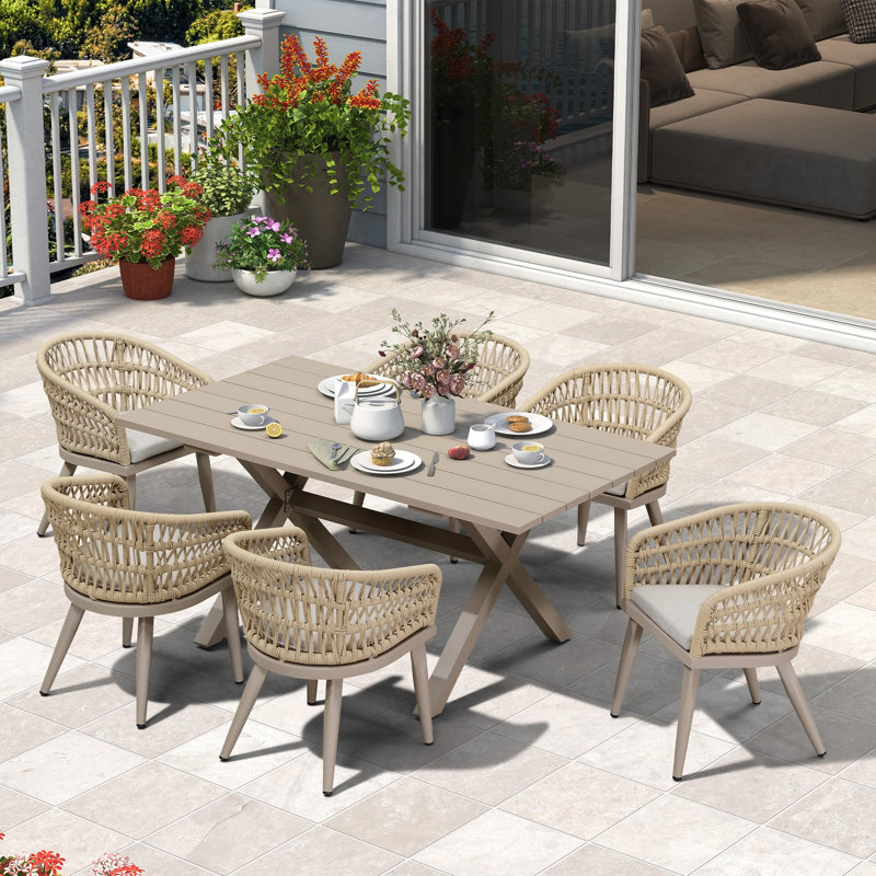 6 - Person Patio Dining Set with Rectangular Table , Cushions Included