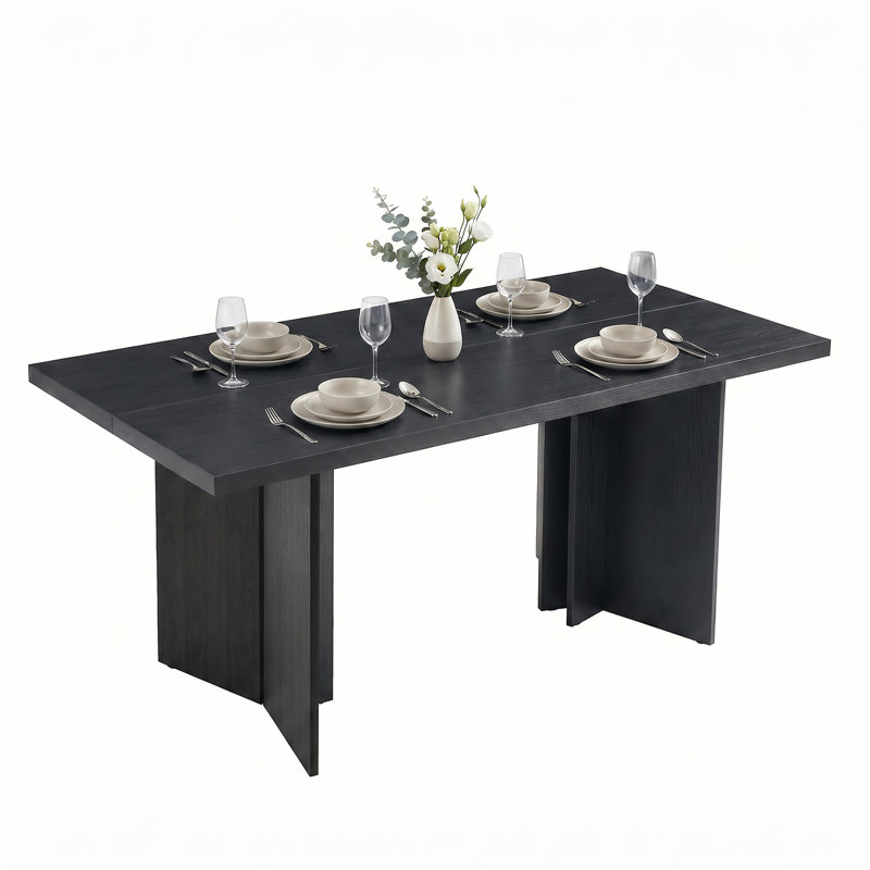 Table de salle à manger rectangulaire en bois Amiin 70 po avec 8 chaises Parsons rembourrées Criselle à dossier solide, Black