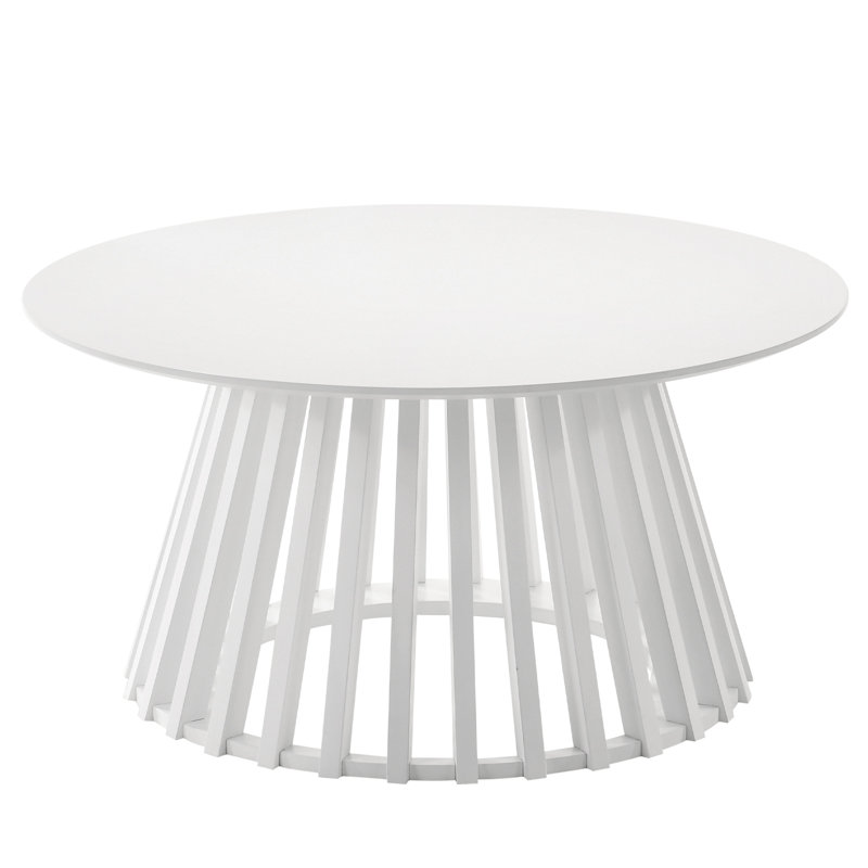Solid Wood Base Single Coffee Table Round Coffee Table Modern Tea Table For Living Room, White