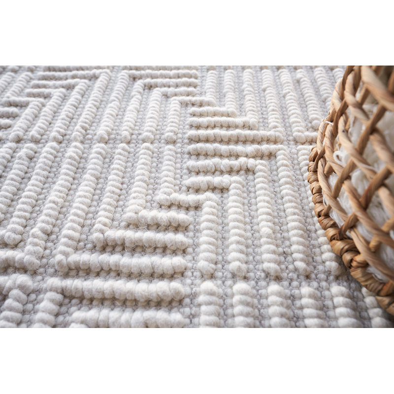 Manzoni Wool Geometric Area Rug in Gray, Rectangle 5' x 8', Ivory