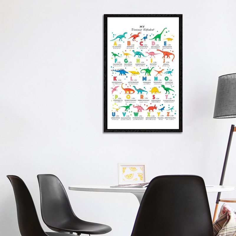 Bright Dinosaur Alphabet - Wrapped Canvas Print, 101.6 cm H x 66.04 cm W, Black Framed