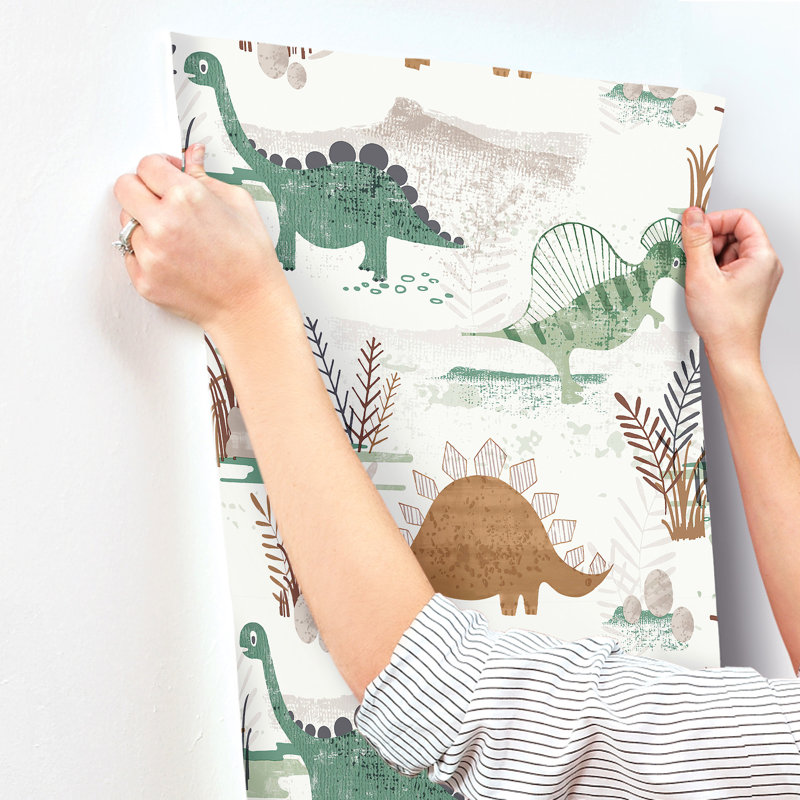 Papier peint fantaisiste préhistorique Dino, Vert