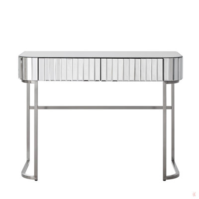 Meuble-lavabo à miroir 39 po avec base en acier inoxydable, coiffeuse à miroir avec 2 tiroirs, bureau polyvalent pour la chambre à coucher et le bureau