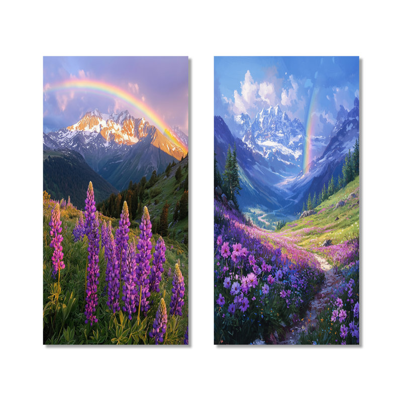 Rainbow In The Alpine Meadows I - Collection d'art sur toile 2 panneaux, H 28 po x l 25 po, Toile tendue